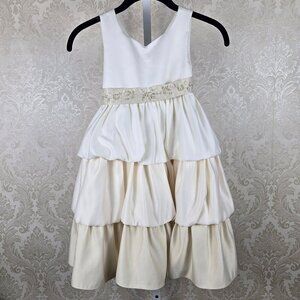 Cinderella Size 5 Cream Ombre Tiered Sleeveless Dress Beaded Belt Bow in Back